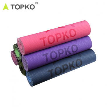 TOPKO OEM Custom Logo Fitness Exercise Anti Slip Non-slip Eco Friendly 6mm Thick Double Layer Blue Foldable TPE Yoga Mat - photo Nr. 1