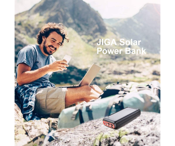 JIGA Solar Power Bank 30000 mAh, Solar Power Bank USB-C Ladegerät Externer Akku mit LED-Licht und 3 Ausgängen für iPhone Samsung Camping Outdoor - foto 2 - photo №1