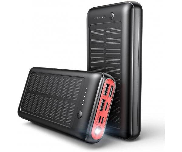 JIGA Solar Power Bank 30000 mAh, Solar Power Bank USB-C Ladegerät Externer Akku mit LED-Licht und 3 Ausgängen für iPhone Samsung Camping Outdoor - foto Nr. 1