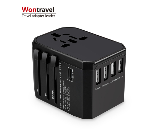 Fashion portable world universal travel adapter with four usb and type-c smart USB charger electrical plug socket - photo Nr. 1