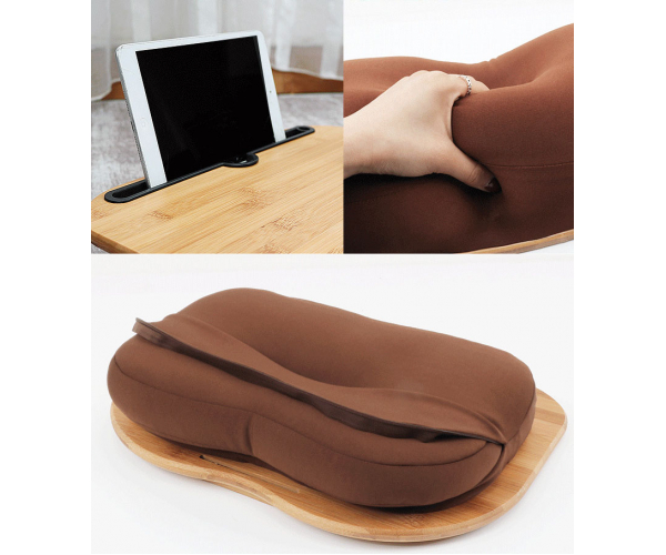 Versandfertige Laptop-Tisch-Schreibtischablage mit Bambus-Auflage mit Kissenpolster Anti-Rutsch-Stopper auf Sofa oder Bett - foto 4 - photo №1