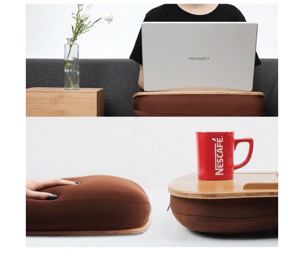 Versandfertige Laptop-Tisch-Schreibtischablage mit Bambus-Auflage mit Kissenpolster Anti-Rutsch-Stopper auf Sofa oder Bett - foto 1 - photo №1