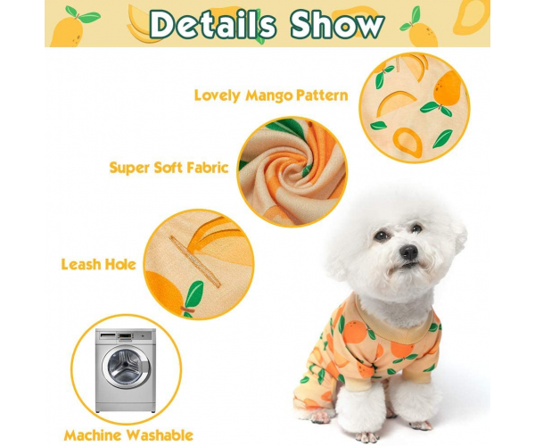 Soft Dog Pajamas - Adorable Dog Apparel Jumpsuit, Cute Pet Clothes Dog Pjs with Fruit Pattern, Fashionable Lightweight Puppy Jumpsuit for Small Medium Dog Wearing - Strawberry - photo 3 - photo №1