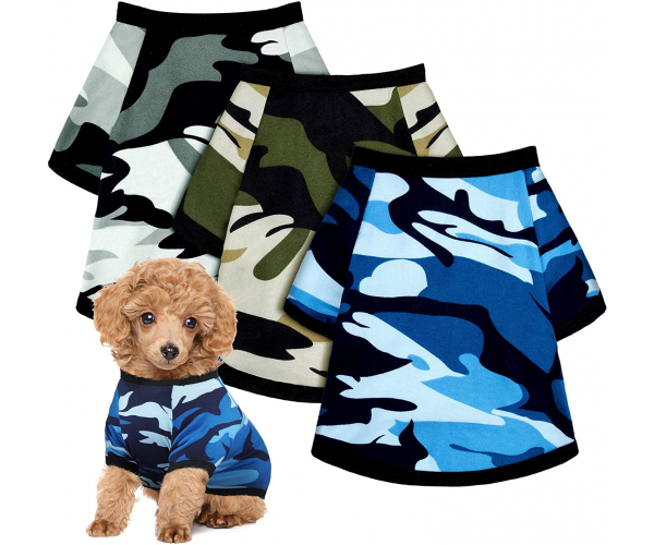 3 Pieces Dog Clothes Camo Shirts Pet Costume Clothes Comfortable Camouflage Puppy Tee Shirts Sweatshirt Breathable Dog Vest Pet Apparel for Small Medium Dogs Cats (Classic Pattern,Large) - photo 3 - photo №1