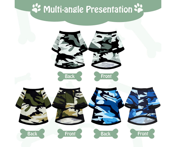 3 Pieces Dog Clothes Camo Shirts Pet Costume Clothes Comfortable Camouflage Puppy Tee Shirts Sweatshirt Breathable Dog Vest Pet Apparel for Small Medium Dogs Cats (Classic Pattern,Large) - photo Nr. 1