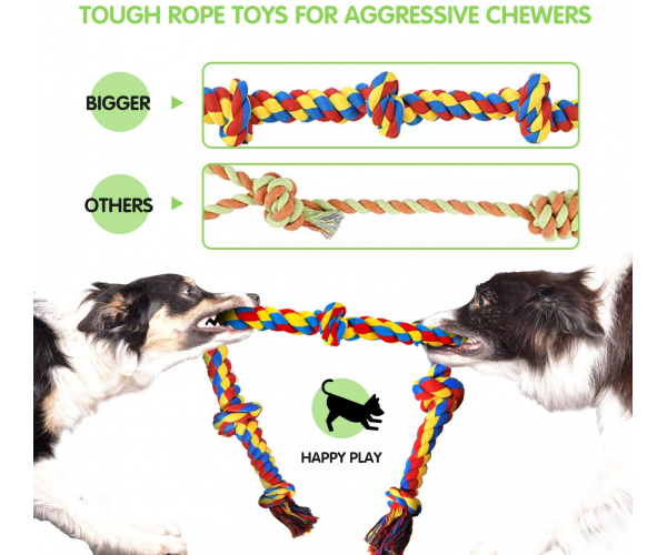SHARLOVY Large Dog Chew Toys, Tough Dog Toys for Aggressive Chewers Large Breed,Heavy Duty Dental Dog Rope Toys Kit for Medium Dogs,5 Knots Indestructible Dog Toys, Cotton Puppy Teething Chew Tug Toy - photo 1 - photo №1