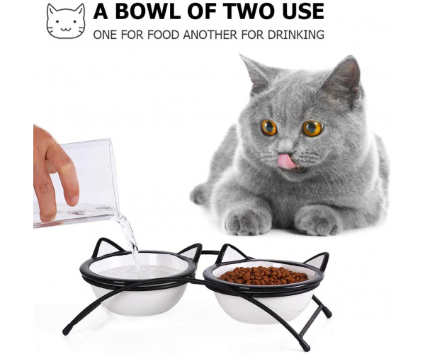 Y YHY Cat Food Bowls Set,Raised Cat Bowls for Food and Water,Ceramic Elevated Pet Dishes Bowls with Stand,12 oz Cats and Small Dogs Bowls,Dishwasher Safe - photo 4 - photo №1