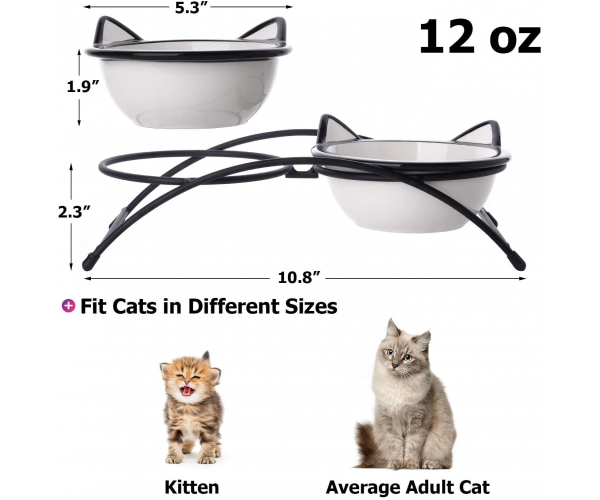 Y YHY Cat Food Bowls Set,Raised Cat Bowls for Food and Water,Ceramic Elevated Pet Dishes Bowls with Stand,12 oz Cats and Small Dogs Bowls,Dishwasher Safe - photo 5 - photo №1