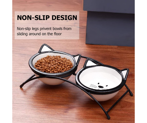 Y YHY Cat Food Bowls Set,Raised Cat Bowls for Food and Water,Ceramic Elevated Pet Dishes Bowls with Stand,12 oz Cats and Small Dogs Bowls,Dishwasher Safe - photo 1 - photo №1