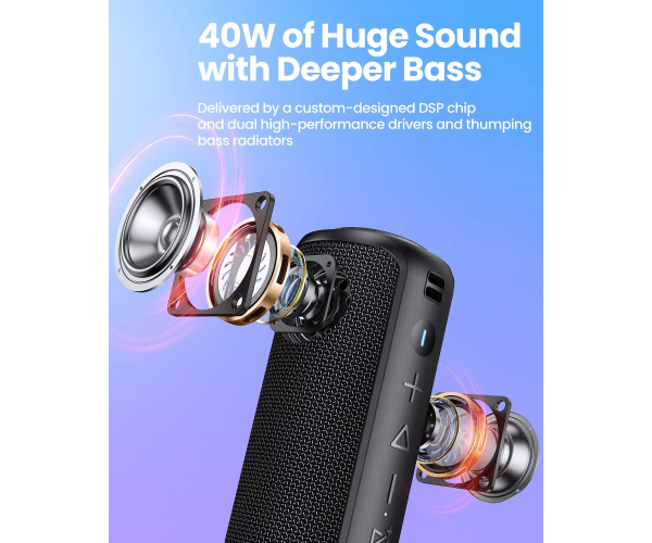 Songlow IPX7 Bluetooth-Lautsprecher 40 W wasserdichte tragbare Lautsprecherboxen Bluetooth 5.0 mit verstärktem Bass & lautem Stereo-Sound & kabellosem Multi-Pairing & 12 Stunden Akku - foto 2