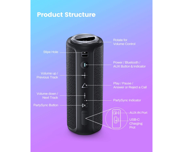 Songlow IPX7 Bluetooth-Lautsprecher 40 W wasserdichte tragbare Lautsprecherboxen Bluetooth 5.0 mit verstärktem Bass & lautem Stereo-Sound & kabellosem Multi-Pairing & 12 Stunden Akku - foto 5