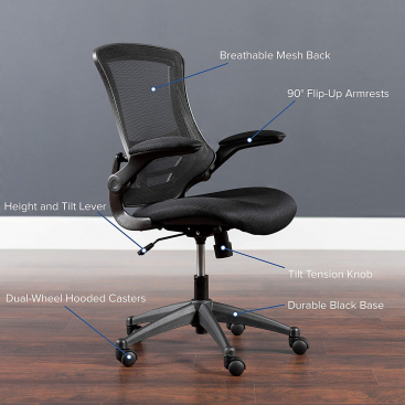 Flash Furniture Bürostuhl mit hoher Rückenlehne, ergonomischer Drehstuhl mit klappbaren Armlehnen und verstellbarer Kopfstütze - foto Nr. 1