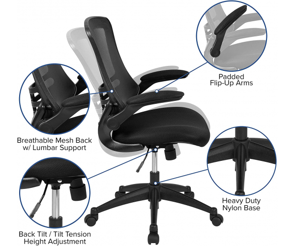 Flash Furniture Bürostuhl mit hoher Rückenlehne, ergonomischer Drehstuhl mit klappbaren Armlehnen und verstellbarer Kopfstütze - foto 6 - photo №1