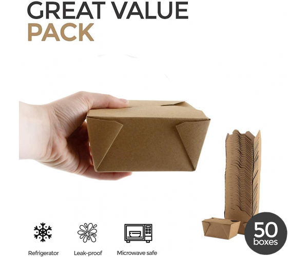 STOCK YOUR HOME Take Out Food Containers Microwaveable Kraft Brown Take Out Boxes 30 oz (50 Pack) Leak and Grease Resistant Food Containers - Recyclable Lunch Box - To Go Containers for Restaurant, Catering and Party - photo 1 - photo №1